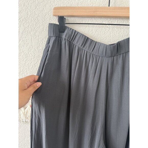 Eileen Fisher Silk Georgette Pull On Wide Leg Crop Pant Flowy Minimalist Coastal - Picture 6 of 9